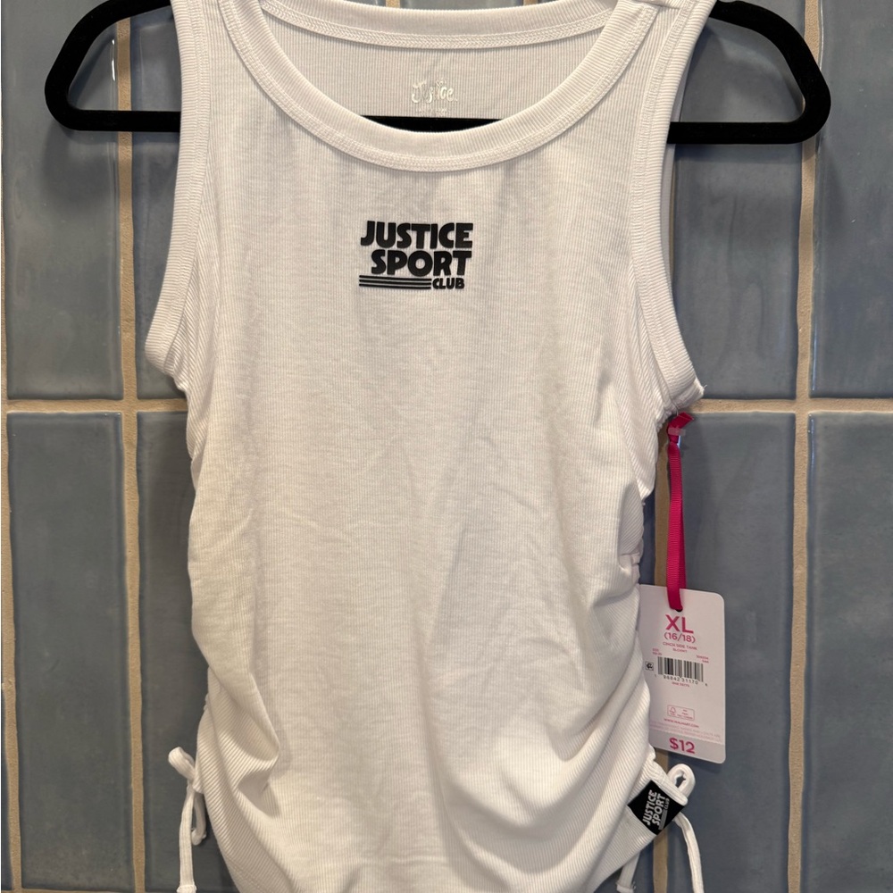 NWT Justice Sport Club White Ruched Tank Top - Girls XL